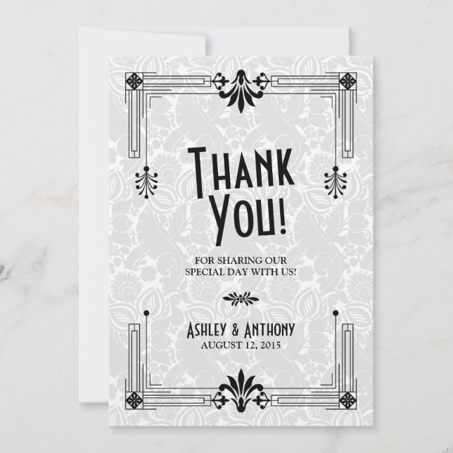 Cartões de agradecimentos de Casamento Art Deco Ro (Frente)
