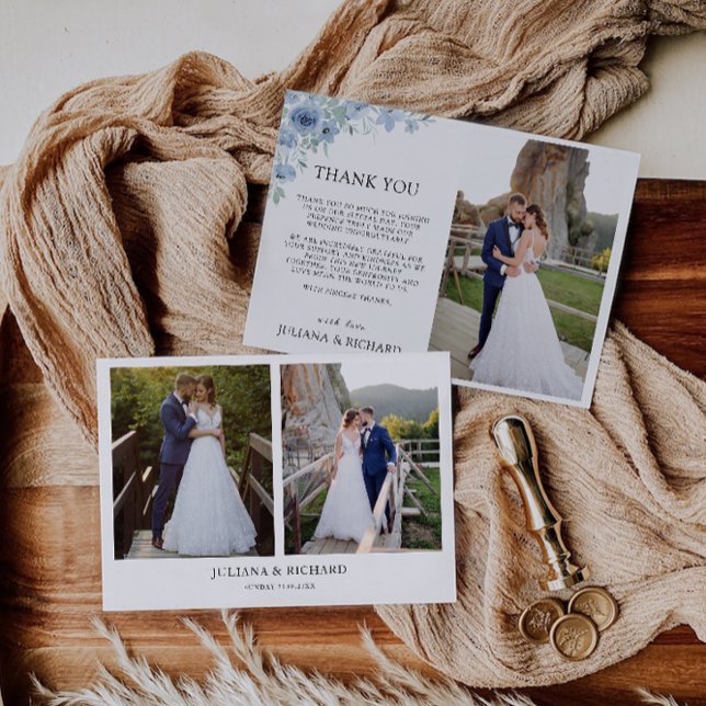 Cartões de agradecimentos de Casamento Azul (Blue Wedding Thank You Card)