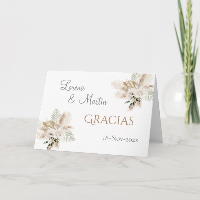 Cartões de agradecimentos de Casamento Boho Espanh (Frente)