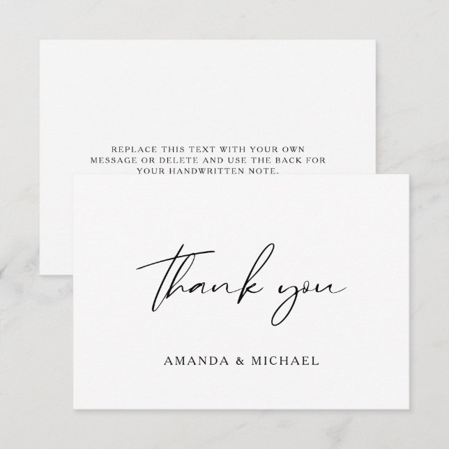 Cartões de agradecimentos de Casamento Branco Pret (Frente/Verso)