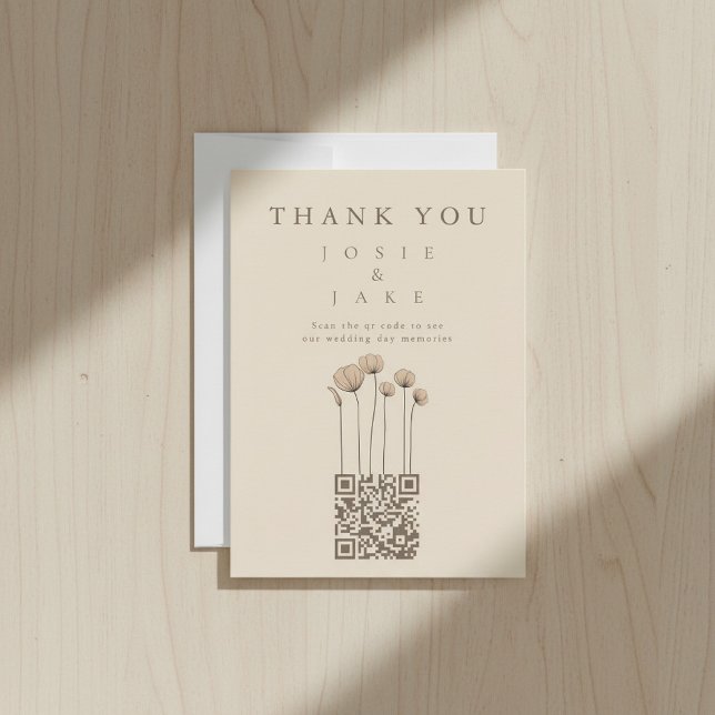 Cartões de agradecimentos de Casamento Código QR p (Wildfowers QR Code Wedding Thank You Card.)