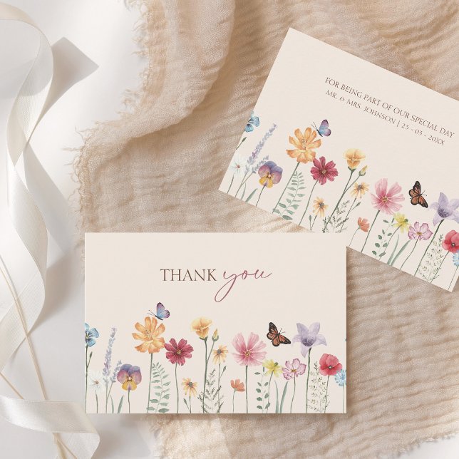 Cartões de agradecimentos de Casamento Colorido de (Simple Colorful Wildflower Floral Wedding Thank You Card)