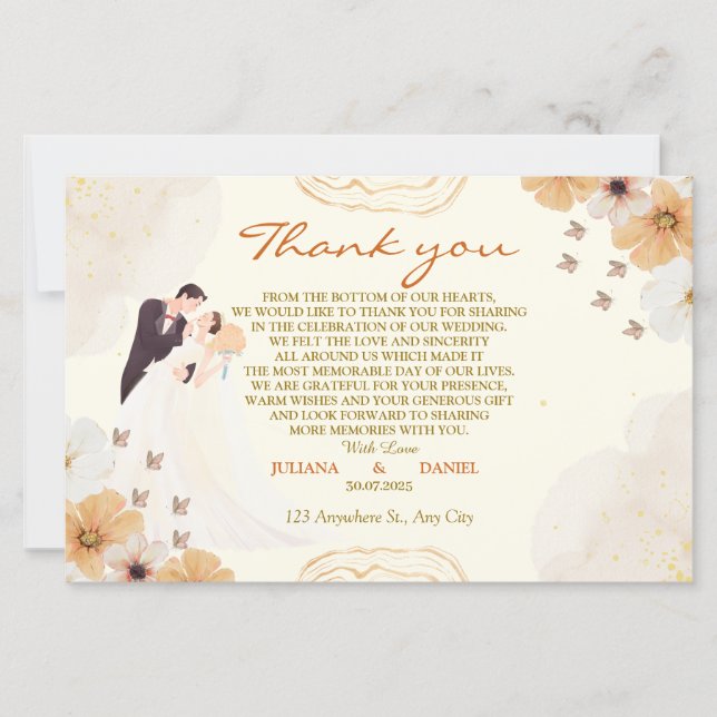 Cartões de agradecimentos de Casamento com Cream F (Frente)