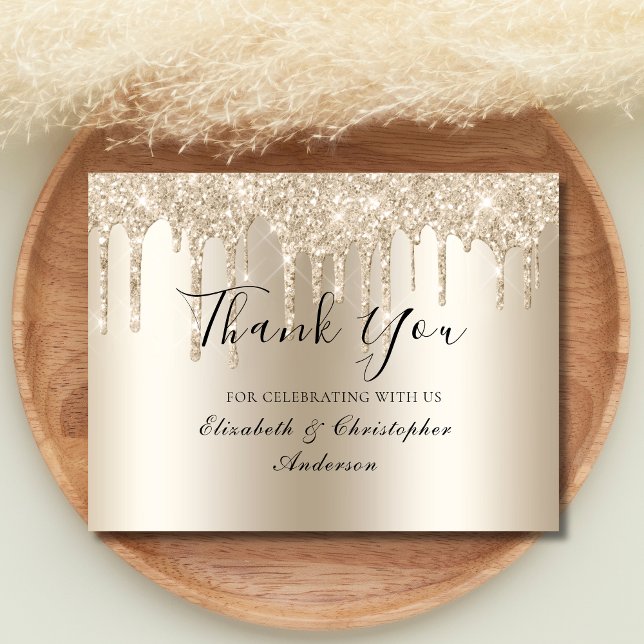 Cartões de agradecimentos De Casamento Com Glitter (Champagne Dripping Glitter Wedding thank you cards. Personalized)
