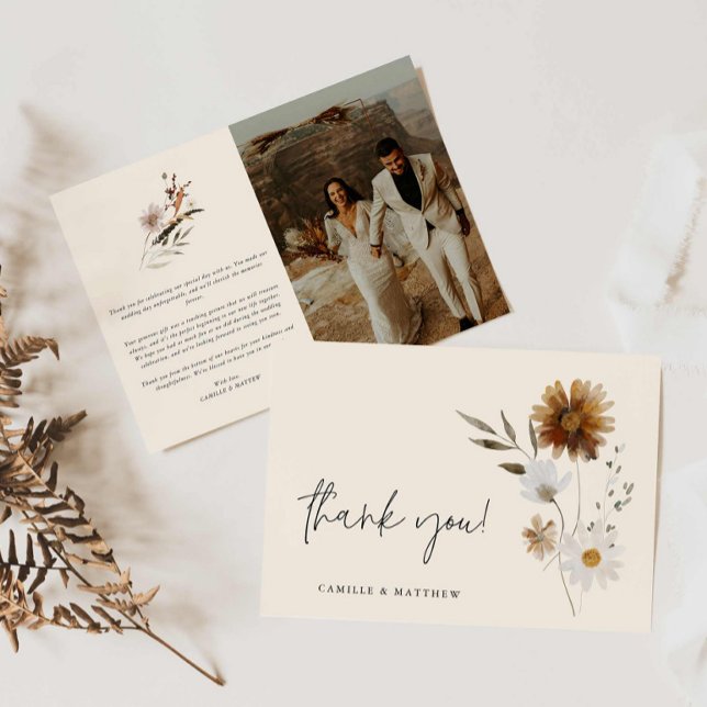 Cartões de agradecimentos de Casamento de Foto Boh (Elegant Boho Photo Wedding Thank you card)