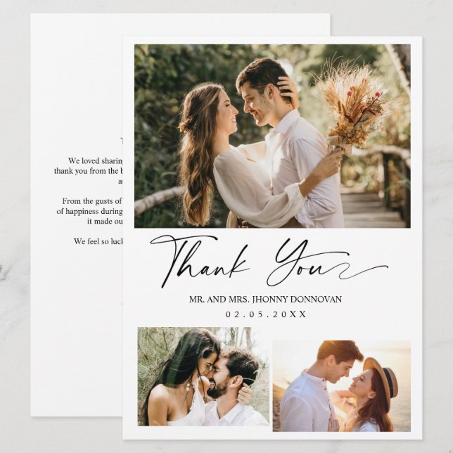 Cartões de agradecimentos de Casamento de Foto com (Frente/Verso)