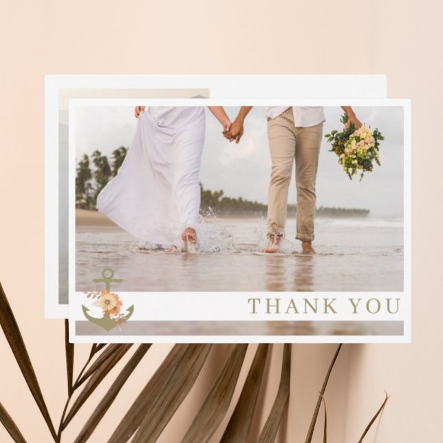Cartões de agradecimentos de Casamento de Foto em  (Boho Nautical Beach Wedding Two Photo Thank You Card)