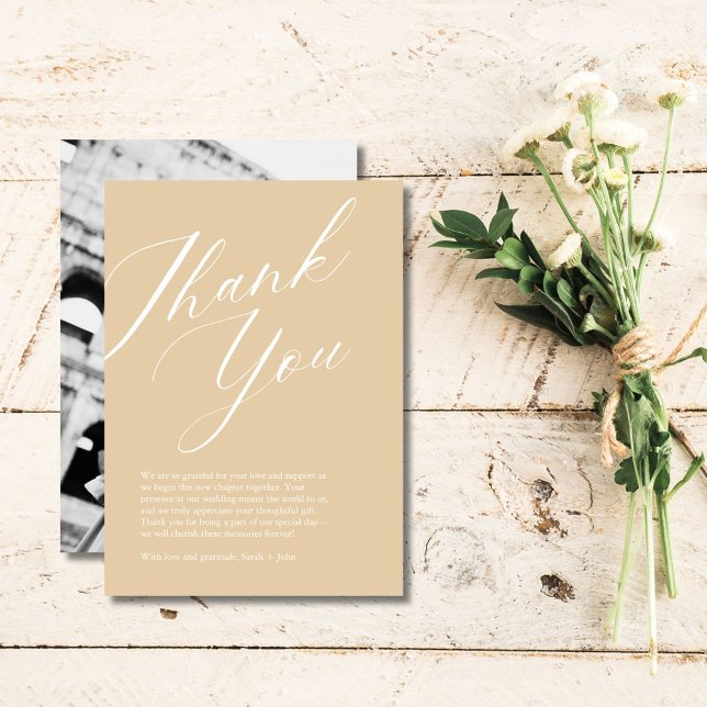 Cartões de agradecimentos de Casamento de Fotos co (Minimalist Script Photo Wedding Thank You Card)