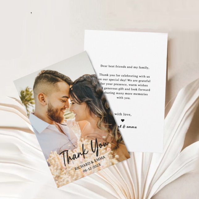 Cartões de agradecimentos de Casamento de Fotos do (Modern Script Photo Wedding Thank You Card)