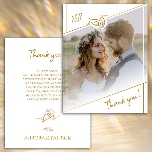 Cartões de agradecimentos de Casamento de Fotos Do (Elegant White & Gold Photo Wedding Thank You Card)