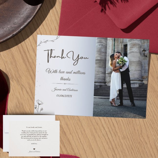 Cartões de agradecimentos de Casamento de Fotos Mi (Minimalist Photo Wedding Thank You Card with Script)