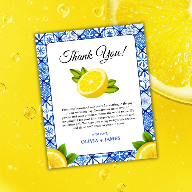 Cartões de agradecimentos de Casamento de Limão It (Mediterranean Italian Lemon Wedding Thank You Card )