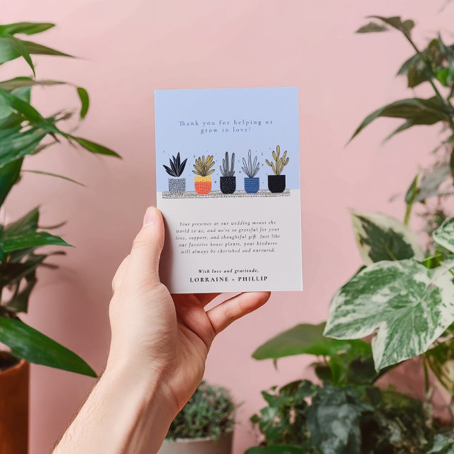 Cartões de agradecimentos de Casamento de Plantas  (Modern flat colorful house plants thank you card)