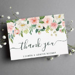 Cartões de agradecimentos De Casamento De Sangue R<br><div class="desc">Este cartões de agradecimentos de casamento apresenta flores de aquarela pintadas em cor rosa-claro,  branco e folhagem verde. Para personalização mais avançada deste design,  clique no link "Personalizar mais". Itens correspondentes também estão disponíveis.</div>