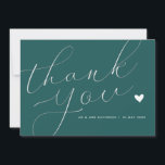 cartões de agradecimentos de casamento de teal com<br><div class="desc">Um cartões de agradecimentos de casamento moderno com um maravilhoso roteiro branco em uma cor lacrimogênea. Adicione um obrigado pessoal que você envia aos seus convidados.</div>