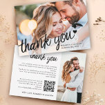 Cartões de agradecimentos de casamento do código q<br><div class="desc">Obrigado seus convidados de casamento com este cartões de agradecimentos elegante e elegante. A frente desta moda e cartão moderno é personalizável com uma de suas fotos de casamento favoritas e apresenta a frase "Obrigado" em uma fonte de caligrafia preta decorada com um pequeno coração, seus nomes e sua data...</div>