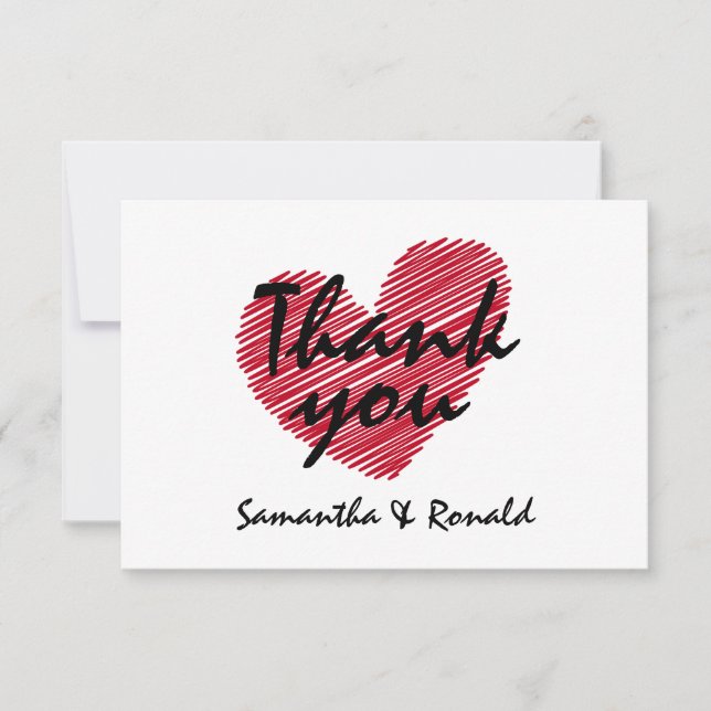 Cartões de agradecimentos de Casamento do Coração  (Frente)