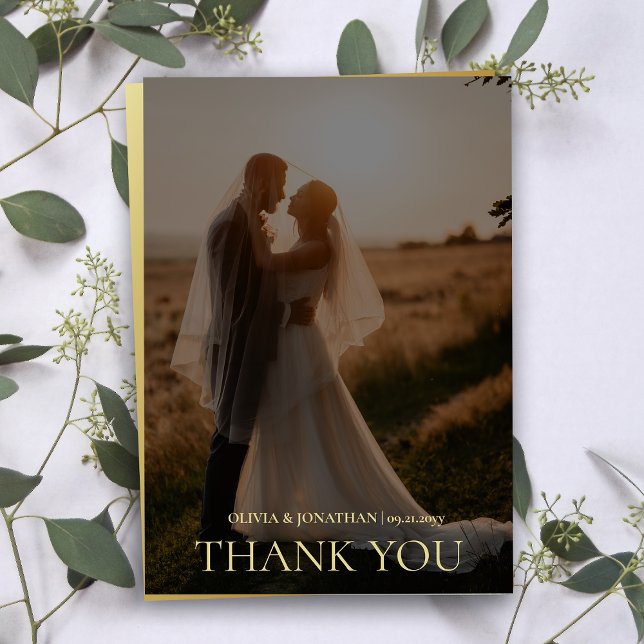 cartões de agradecimentos de Casamento Dourado de  (custom Photo Black Gold Wedding Thank You Card)