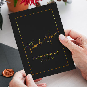 Cartões de agradecimentos de Casamento Dourado e N