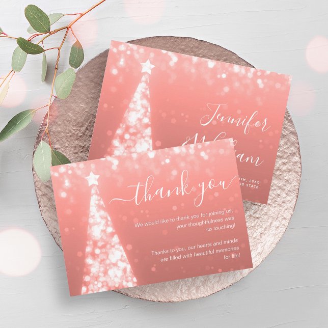 Cartões de agradecimentos de Casamento Dourado Ros (Festive Xmas Tree Rose Gold Wedding Thank You Card)