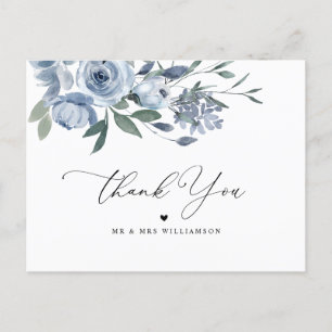 cartões de agradecimentos de casamento floral azul