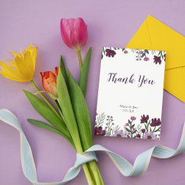 Cartões de agradecimentos de Casamento Floral Roxo