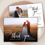 Cartões de agradecimentos de Casamento Fotográfico<br><div class="desc">O moderno Elegante Chic Boho Calliografia Roteiro Casando 2 Cartões de agradecimentos Fotográfico. modelo obrigado de na moda com uma foto vertical de cheio na frente com o texto "Obrigado" em uma mensagem de tipografia timítica, escrita com letras brancas, com uma cobertura branca na frente e uma foto do lado...</div>