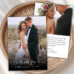 Cartões de agradecimentos De Casamento Fotográfico<br><div class="desc">Modern Boho Chic Calliografia Script Wedding 2 Foto Cartões de agradecimentos. modelo obrigado de na moda com uma foto vertical de cheio na frente com o texto "Obrigado" em uma caligrafia balançante ou um roteiro de letras maiúsculas de tipografia em branco na imagem. Um motif amoroso fofo, incluindo. Placa de...</div>