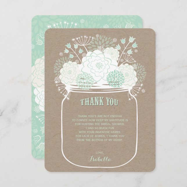 Cartões de agradecimentos De Casamento Mint Blooms (Frente/Verso)