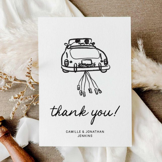 Cartões de agradecimentos de Casamento Negro e Bra (Modern Simple Black and White Wedding Thank you card with message)