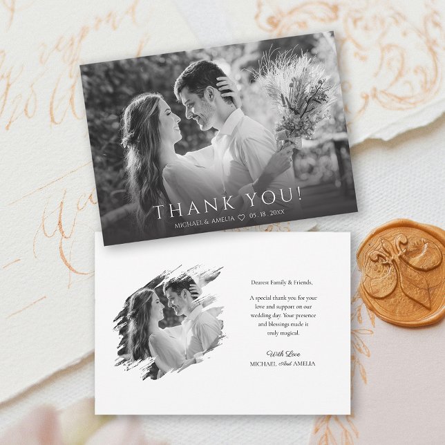Cartões de agradecimentos de Casamento Preto e Bra ( Black & White Wedding Thank You Card)