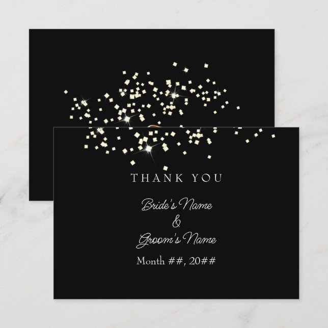Cartões de agradecimentos de Casamento Rinestones  (Frente/Verso)