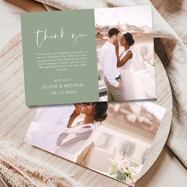 Cartões de agradecimentos de Casamento Verde Sage  (Criador carregado)