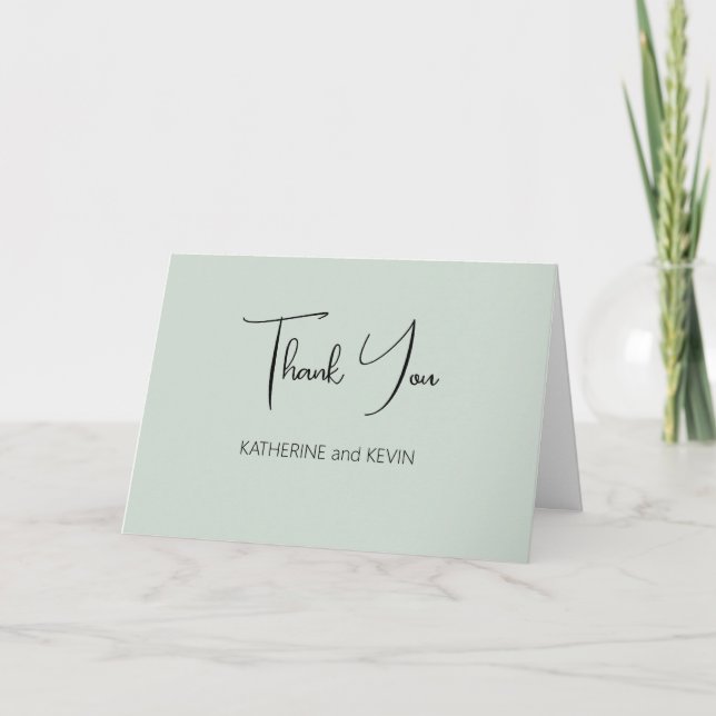 Cartões de agradecimentos de Casamento Verde Sage (Frente)