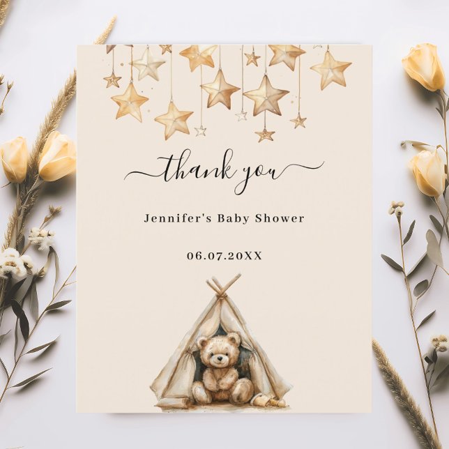 Cartões de agradecimentos de chá de fraldas bege d (Criador carregado)