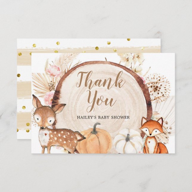 Cartões de agradecimentos de Chá de fraldas Boho W (Frente/Verso)