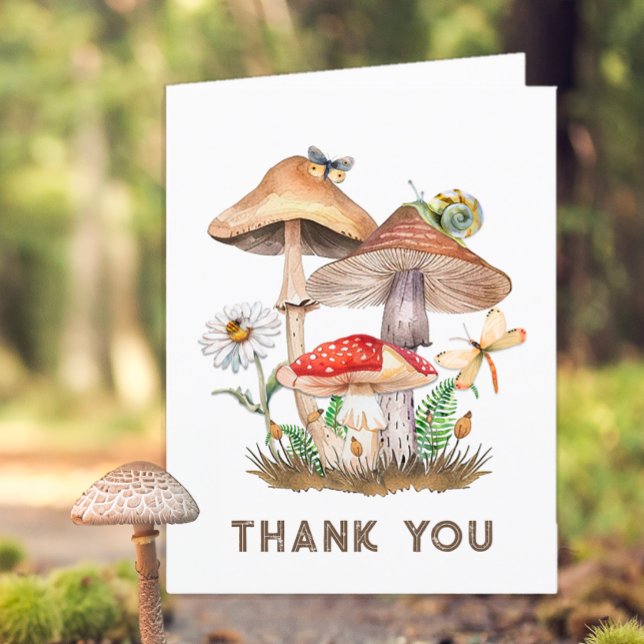 Cartões de agradecimentos de Chá de fraldas da flo (Mushroom Woodland Baby Shower Thank You Card)