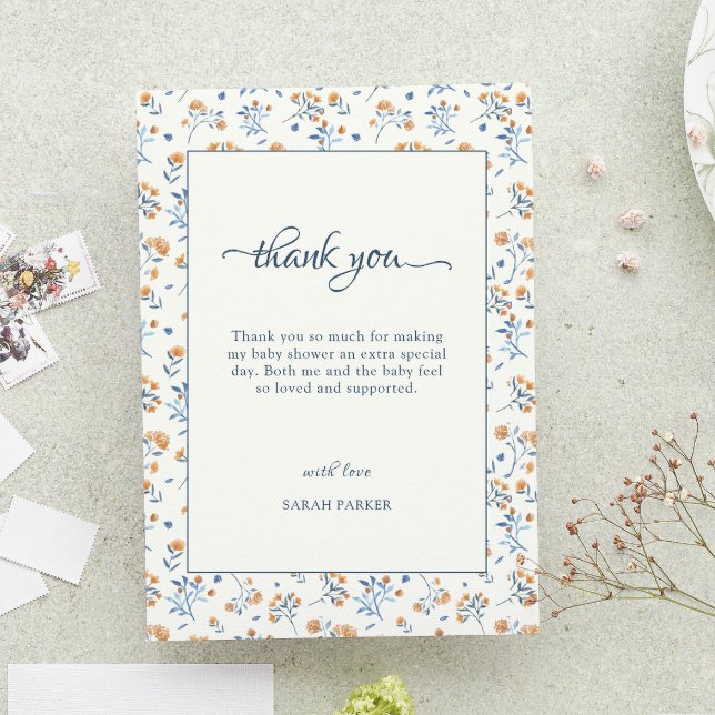 Cartões de agradecimentos de Chá de fraldas de Boh (Boho Wildflower Baby Shower Thank You Card)