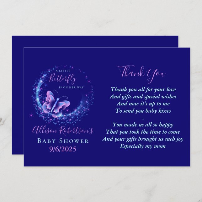 Cartões de agradecimentos de Chá de fraldas de bor (Frente/Verso)