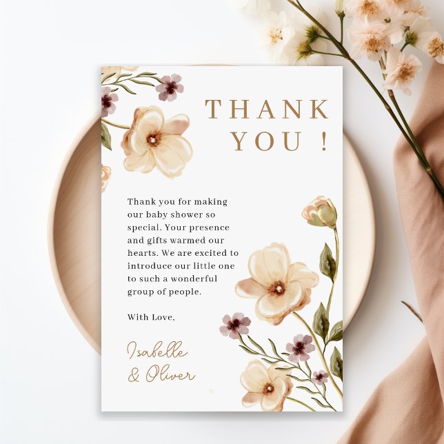 Cartões de agradecimentos de Chá de fraldas de Gar (Blush Pink Floral Girl Baby Shower Thank You Card)