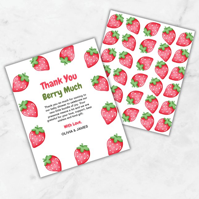 Cartões de agradecimentos de Chá de fraldas de mor (Berry Sweet Strawberry Baby Shower Thank You Card )
