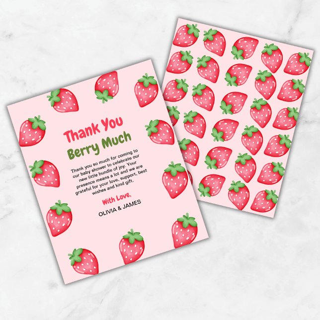Cartões de agradecimentos de Chá de fraldas de mor (Berry Sweet Strawberry Baby Shower Thank You Card )