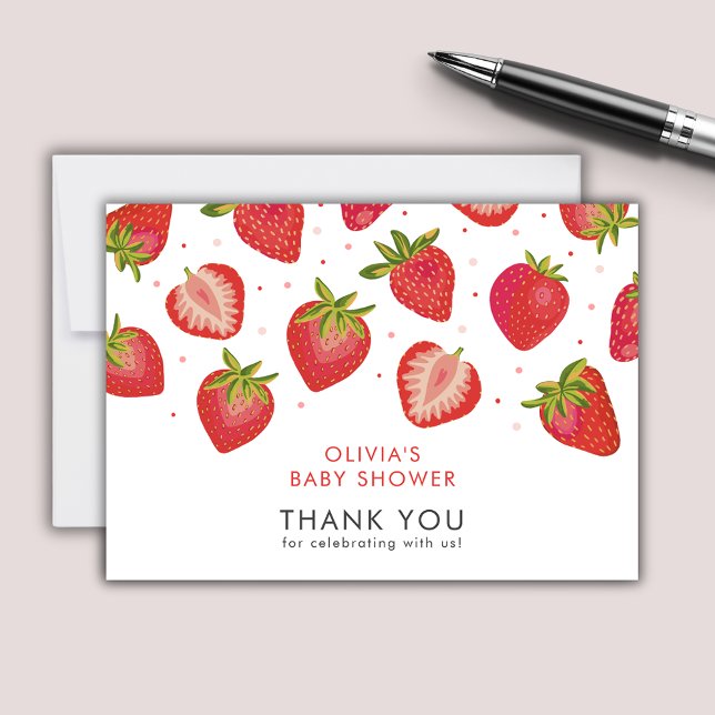 Cartões de agradecimentos de Chá de fraldas de mor (Strawberry Baby Shower thank you notecards)