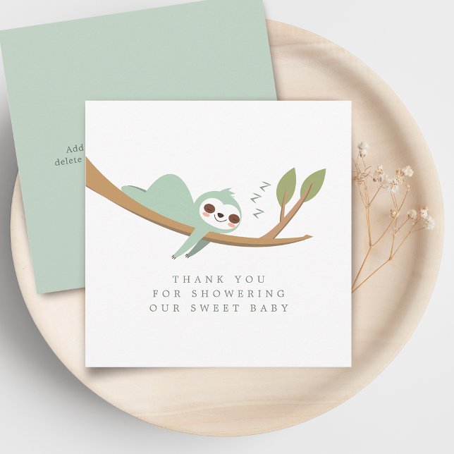 Cartões de agradecimentos de Chá de fraldas Feliz (Happy Sloth Baby Shower Thank You Card)
