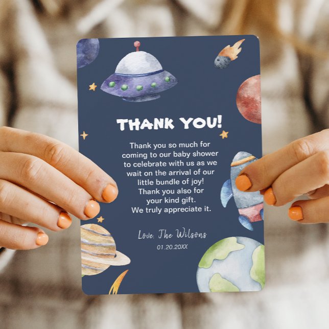 Cartões de agradecimentos de Chá de fraldas Galáxi (Galaxy Outer Space Boy Baby Shower Thank You Card)
