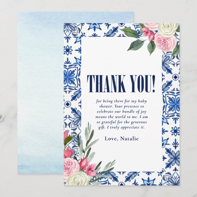 Cartões de agradecimentos de Chá de fraldas Mamma  (Frente/Verso)