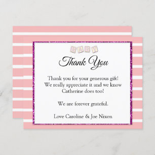 Cartões de agradecimentos de Chá de fraldas rosa