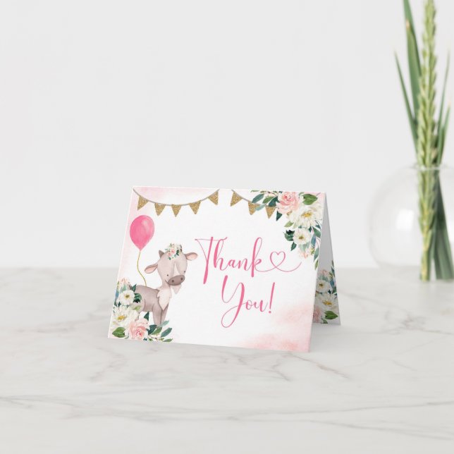 Cartões de agradecimentos de Chá de fraldas rosa-m (Frente)