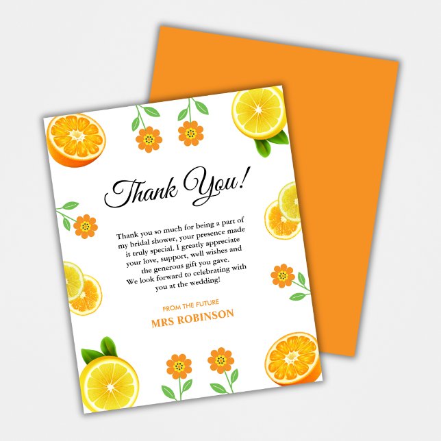 Cartões de agradecimentos de Chá de panela de Citr (Main Squeeze Citrus Bridal Shower Thank You Card )