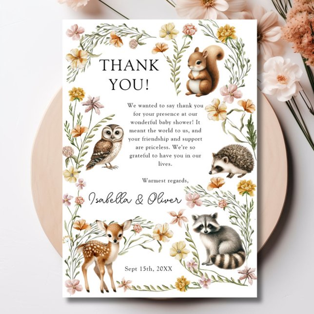 Cartões de agradecimentos de Chás de fraldas de an (Woodland Forest Animals Baby Shower Thank You Card)